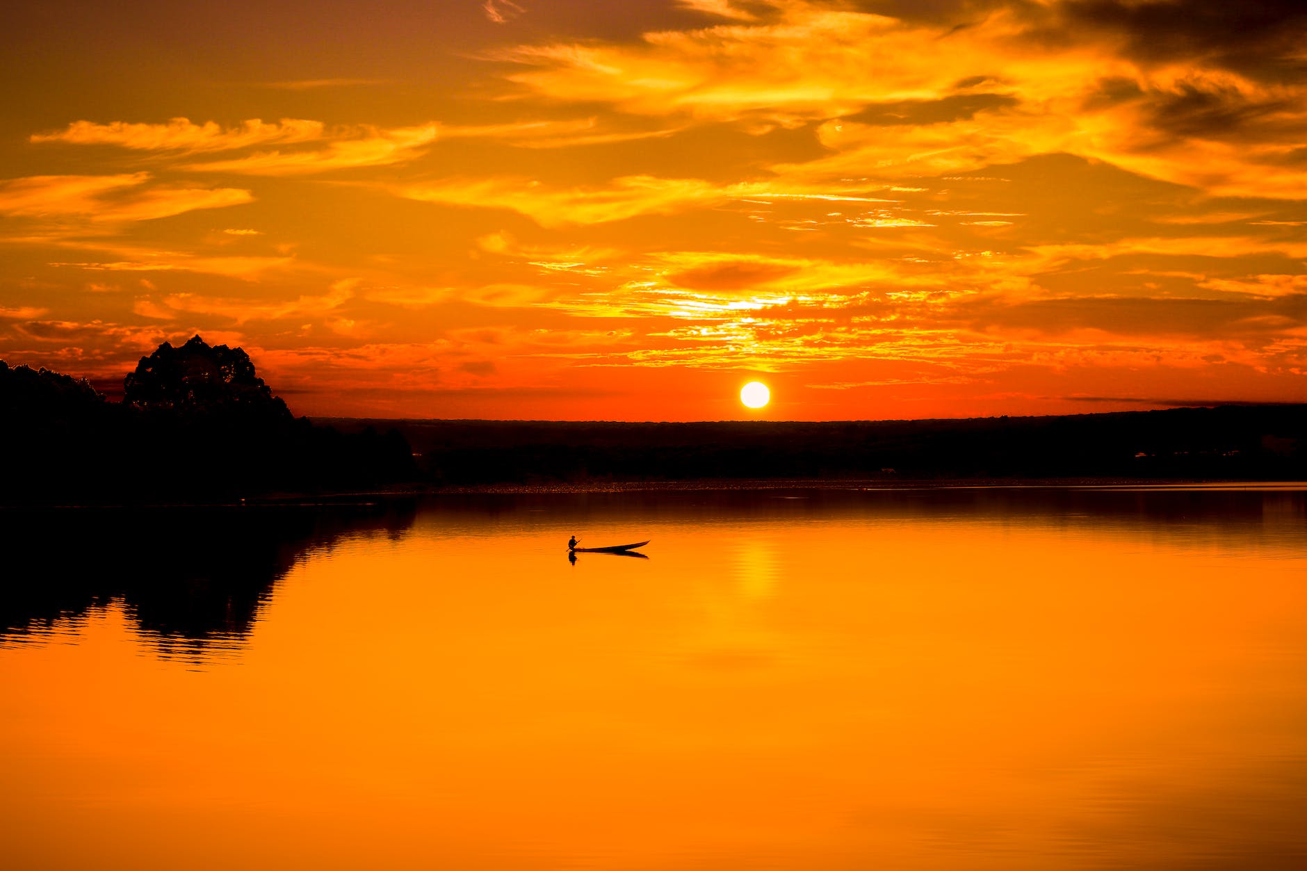 picturesque view of bright lake under cloudy sky at sunset